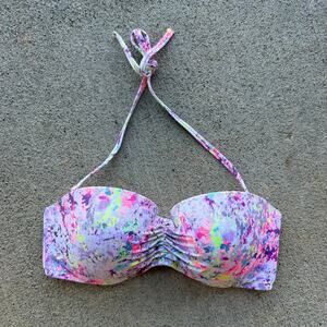 Victoria's Secret 34DD Neon Watercolor The Flirt Beandeau Bikini Top Push Up
